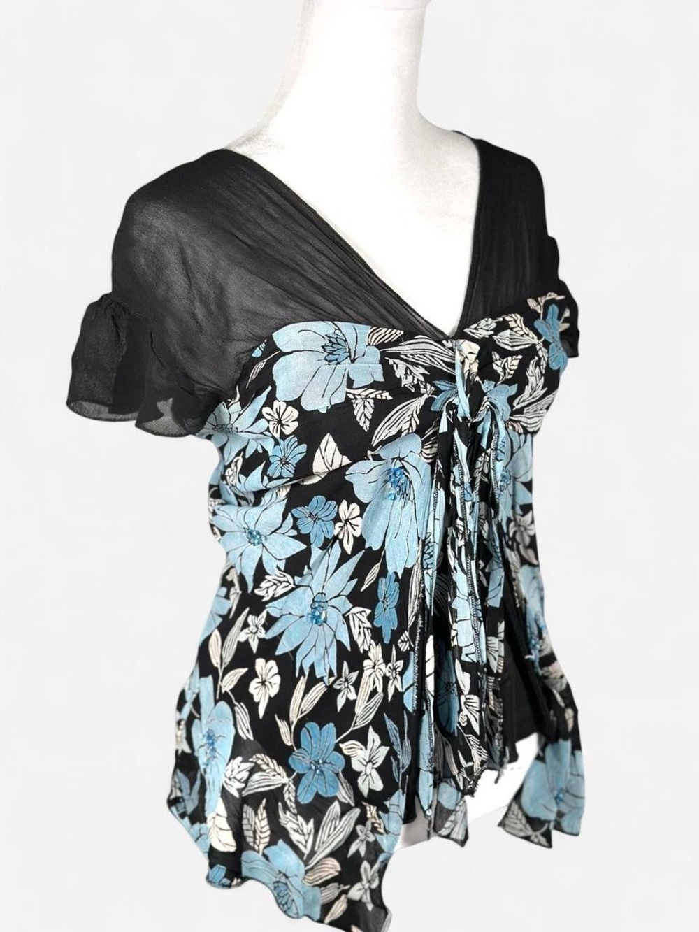 Vintage Y2K Fairy Top, Blue Floral, Size Medium